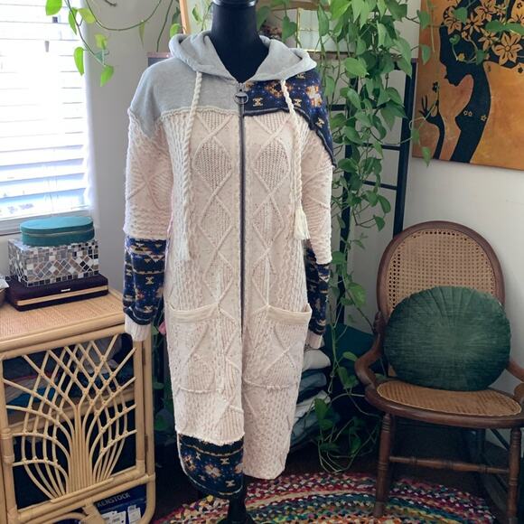 Free People Capture The Moment Confetti Knit Hooded Zip Midi Sweater Cardi Coat - Picture 1 of 6